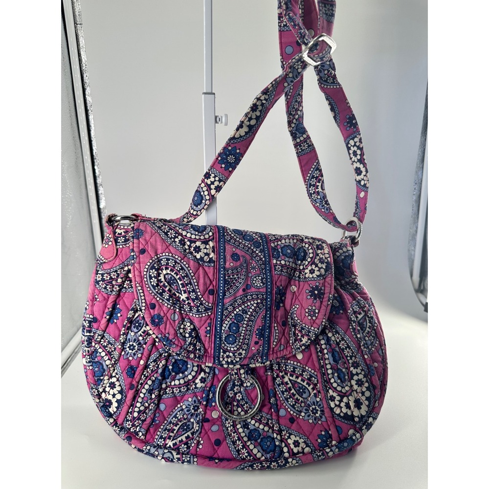 Vera Bradley Pink Blue Paisley Quilted Cotton Crossbody Saddle Bag
